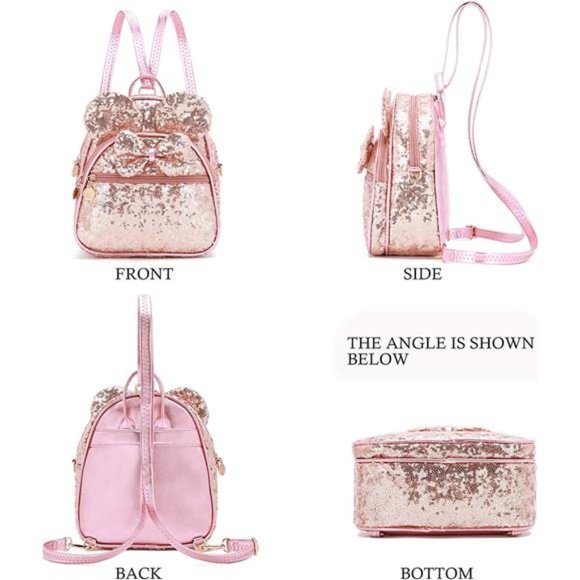 Girls Bowknot Cute Sparkly Mini Backpack Small Daypacks Convertible Shoulder Bag - Picture 3 of 6